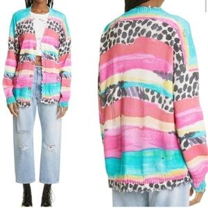 R13 DISTRESSED MULTI STRIPE DISTRESSED EDGE CARDIGAN SWEATER